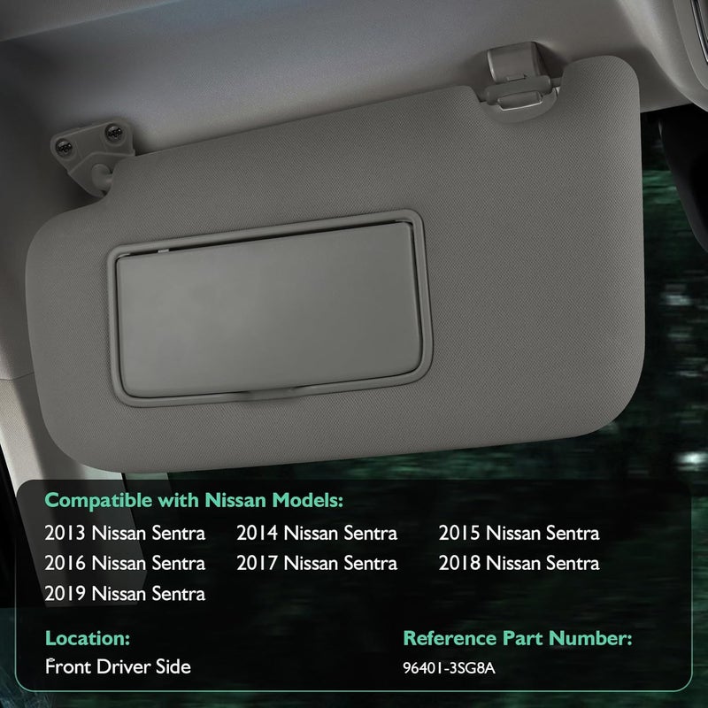 ItranMc Sun Visor Driver Side for Nissan Sentra 2013-2019,Without Light, Left Side Sunvisor with Mirror, Gray, Replacement#96401-3SG8A - Image 2